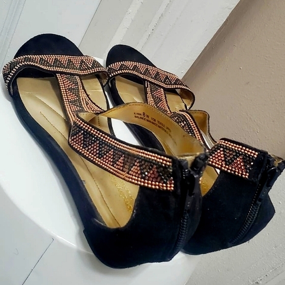CLOUDWALKERS Beaded Black Rhinestone Zip Up Wedge Sandals Size 8W 🌴 - Picture 3 of 9
